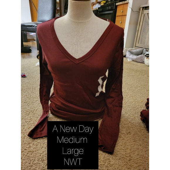 a new day Tops - A New Day Maroon Vneck Soft Long Sleeve Top